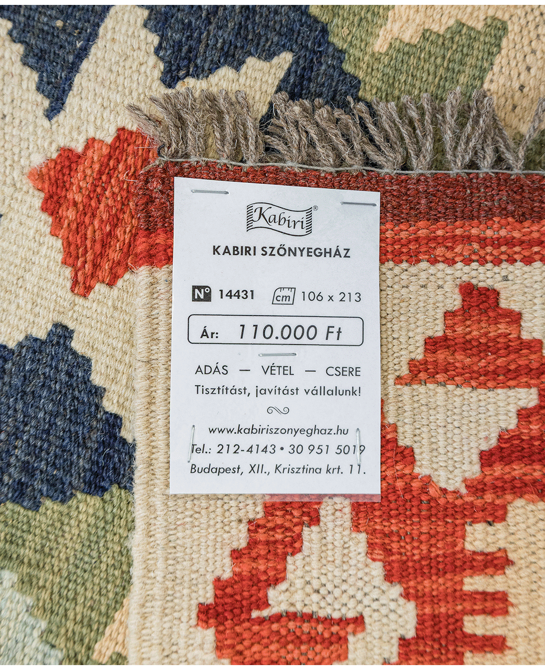 Tradicionális kézi gyapjú kelim - Image 6