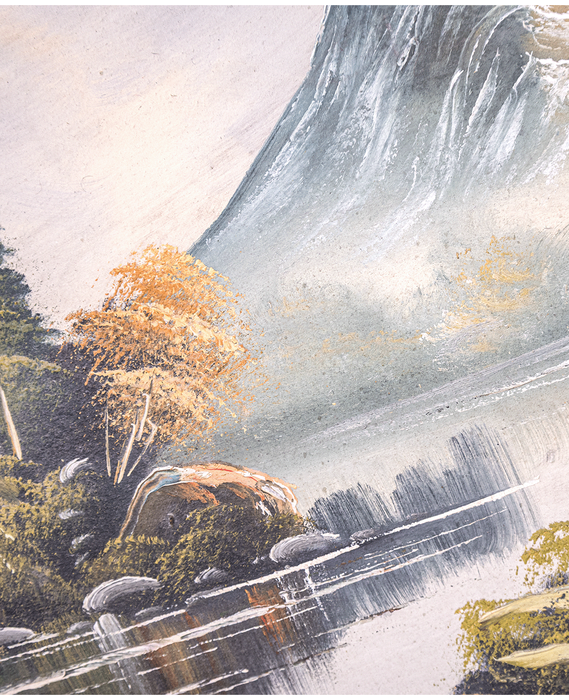 Mountain Lakeside – Signed Landscape Painting in a Passe-Partout Wood Frame - Image 2