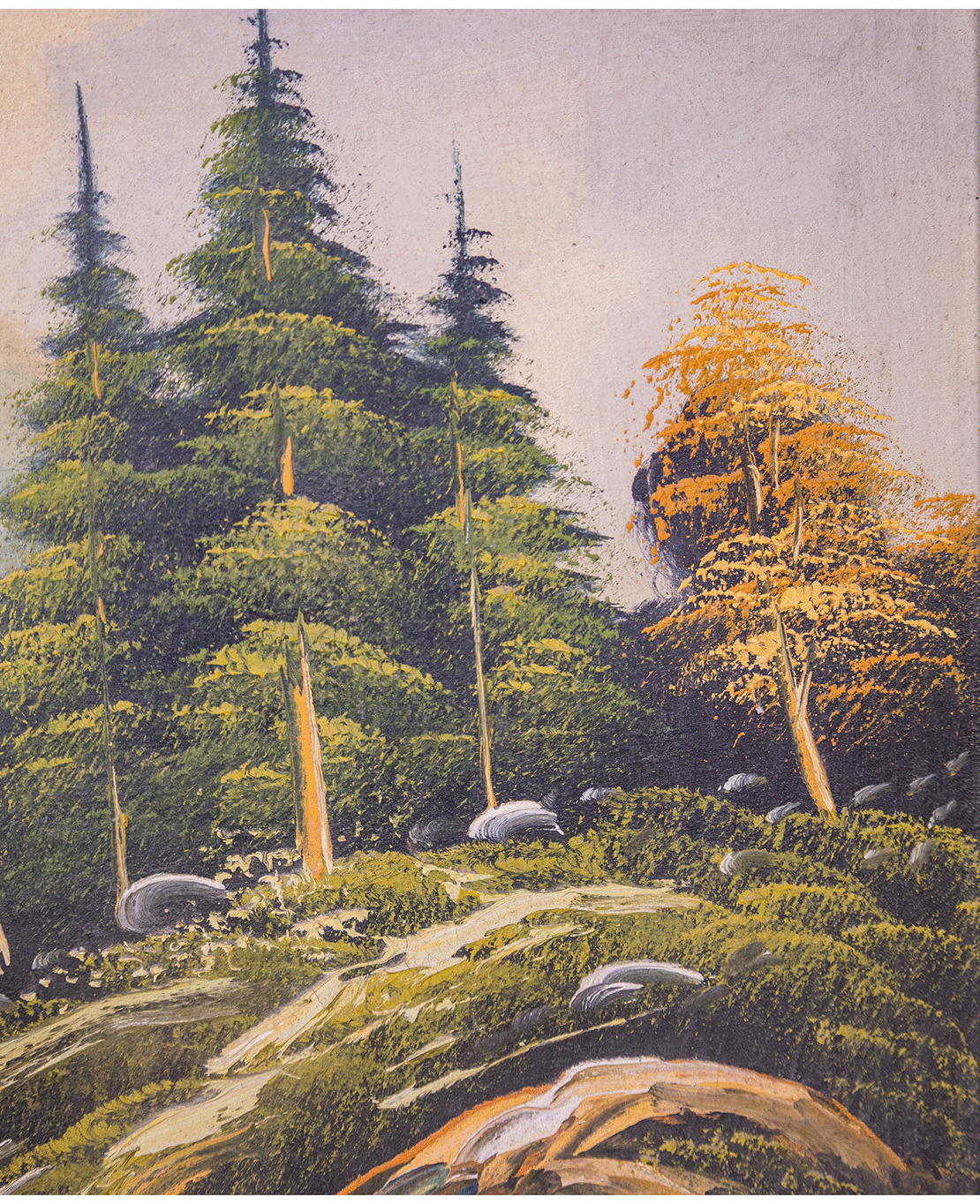 Mountain Lakeside – Signed Landscape Painting in a Passe-Partout Wood Frame - Image 3
