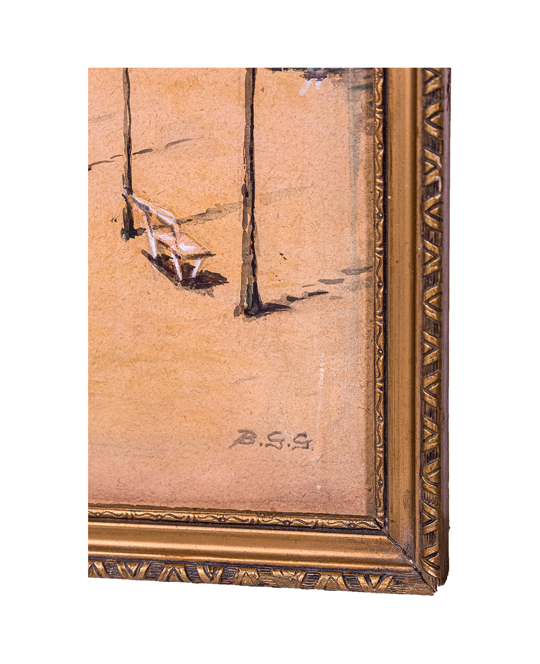 Lake Palić Shore – Monogrammed Vojvodina Landscape Painting in a Gold Frame - Image 2